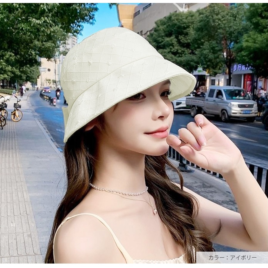 バックリボン バケットハット 帽子 UV対策 紫外線対策 2WAY 折りたたみ 韓国ファッション レディース 新作 春 夏 秋 ブラック アイボリー フリーサイズ JOCOSA 9429