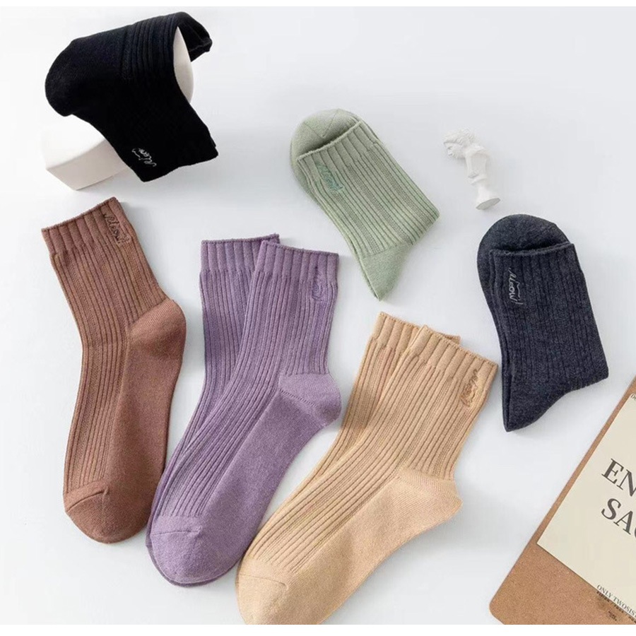 靴下 3足セット ウール混 ワンポイント 締め付けない ロゴ刺繍 シンプル クルー丈 あったか ランダム 無地 保湿 レディース新作 フリーサイズ JOCOSA 9449