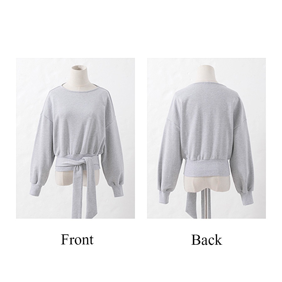 トレーナー スウェット レディース 長袖 リボン 春 秋 冬 トップス 無地 ゆったり ドロップショルダー 大きめ オーバーサイズ ボリューム袖 ミニ丈 大人可愛い 韓流 韓国 カジュアル グレー ブラック ホワイト 黒 白 JOCOSA 8967 送料無料 即納