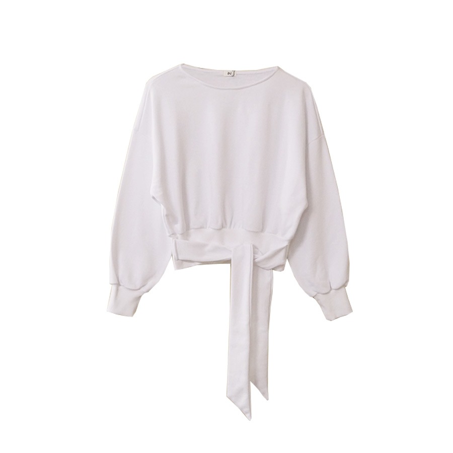 トレーナー スウェット レディース 長袖 リボン 春 秋 冬 トップス 無地 ゆったり ドロップショルダー 大きめ オーバーサイズ ボリューム袖 ミニ丈 大人可愛い 韓流 韓国 カジュアル グレー ブラック ホワイト 黒 白 JOCOSA 8967 送料無料 即納