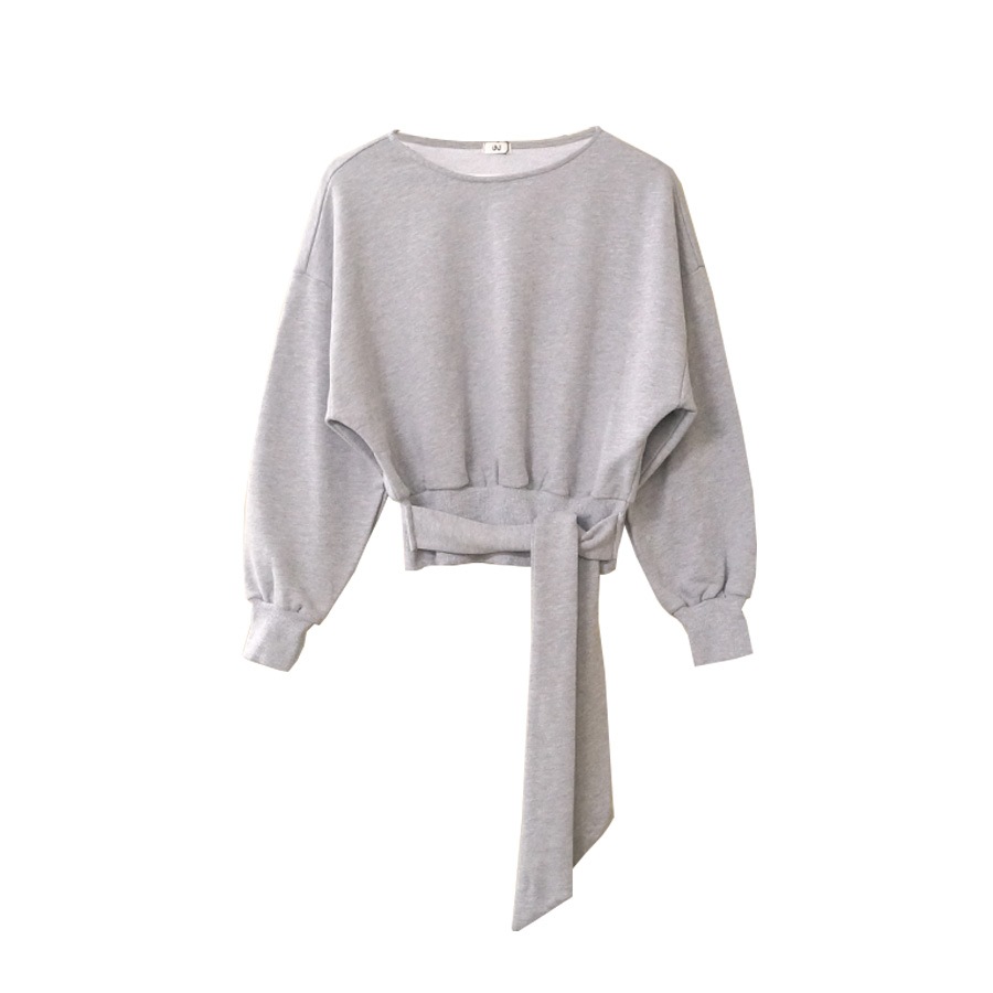 トレーナー スウェット レディース 長袖 リボン 春 秋 冬 トップス 無地 ゆったり ドロップショルダー 大きめ オーバーサイズ ボリューム袖 ミニ丈 大人可愛い 韓流 韓国 カジュアル グレー ブラック ホワイト 黒 白 JOCOSA 8967 送料無料 即納