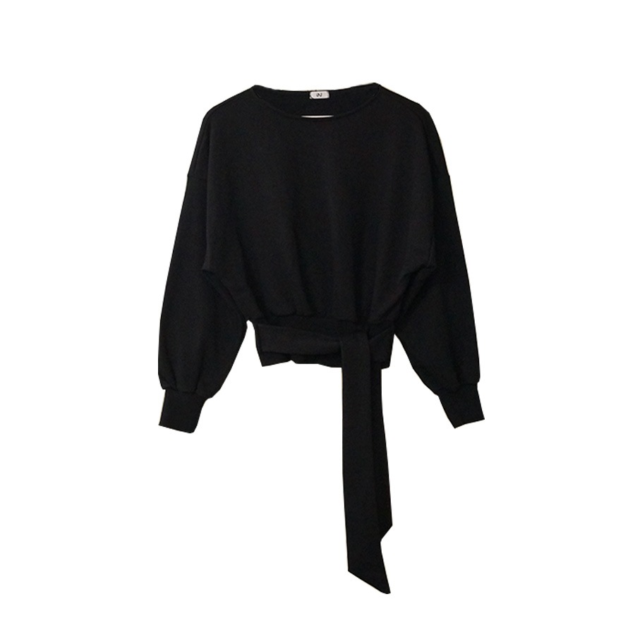 トレーナー スウェット レディース 長袖 リボン 春 秋 冬 トップス 無地 ゆったり ドロップショルダー 大きめ オーバーサイズ ボリューム袖 ミニ丈 大人可愛い 韓流 韓国 カジュアル グレー ブラック ホワイト 黒 白 JOCOSA 8967 送料無料 即納