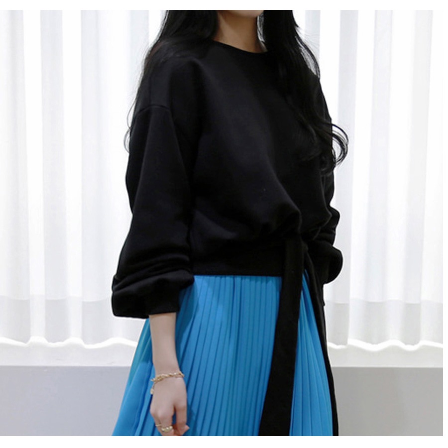 トレーナー スウェット レディース 長袖 リボン 春 秋 冬 トップス 無地 ゆったり ドロップショルダー 大きめ オーバーサイズ ボリューム袖 ミニ丈 大人可愛い 韓流 韓国 カジュアル グレー ブラック ホワイト 黒 白 JOCOSA 8967 送料無料 即納