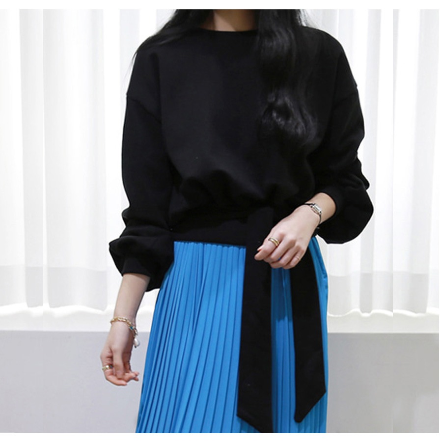 トレーナー スウェット レディース 長袖 リボン 春 秋 冬 トップス 無地 ゆったり ドロップショルダー 大きめ オーバーサイズ ボリューム袖 ミニ丈 大人可愛い 韓流 韓国 カジュアル グレー ブラック ホワイト 黒 白 JOCOSA 8967 送料無料 即納