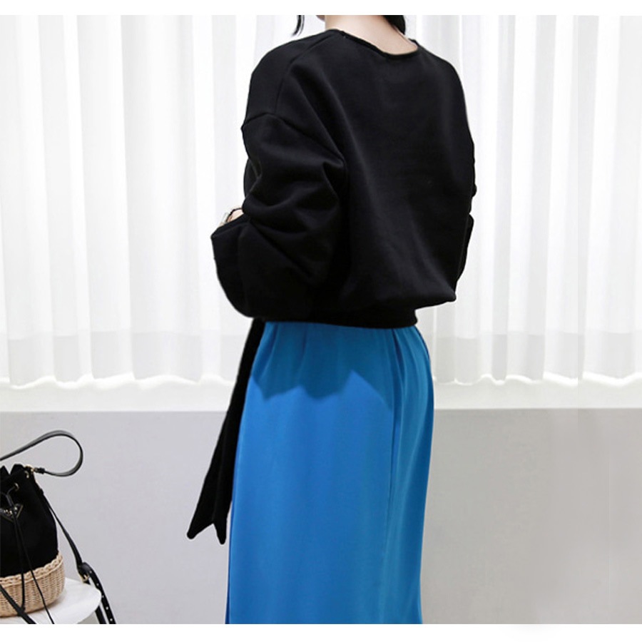 トレーナー スウェット レディース 長袖 リボン 春 秋 冬 トップス 無地 ゆったり ドロップショルダー 大きめ オーバーサイズ ボリューム袖 ミニ丈 大人可愛い 韓流 韓国 カジュアル グレー ブラック ホワイト 黒 白 JOCOSA 8967 送料無料 即納