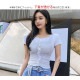 フリルギャザー半袖Ｔシャツ レディース 春夏秋冬 新作 トップス カットソー 無地 薄手 おしゃれ 可愛い 上品 オフィス 参観日 韓国風 韓流 ブラック 黒 ホワイト 白 SML JOCOSA 8970 送料無料 即納