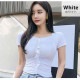 フリルギャザー半袖Ｔシャツ レディース 春夏秋冬 新作 トップス カットソー 無地 薄手 おしゃれ 可愛い 上品 オフィス 参観日 韓国風 韓流 ブラック 黒 ホワイト 白 SML JOCOSA 8970 送料無料 即納