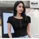 フリルギャザー半袖Ｔシャツ レディース 春夏秋冬 新作 トップス カットソー 無地 薄手 おしゃれ 可愛い 上品 オフィス 参観日 韓国風 韓流 ブラック 黒 ホワイト 白 SML JOCOSA 8970 送料無料 即納