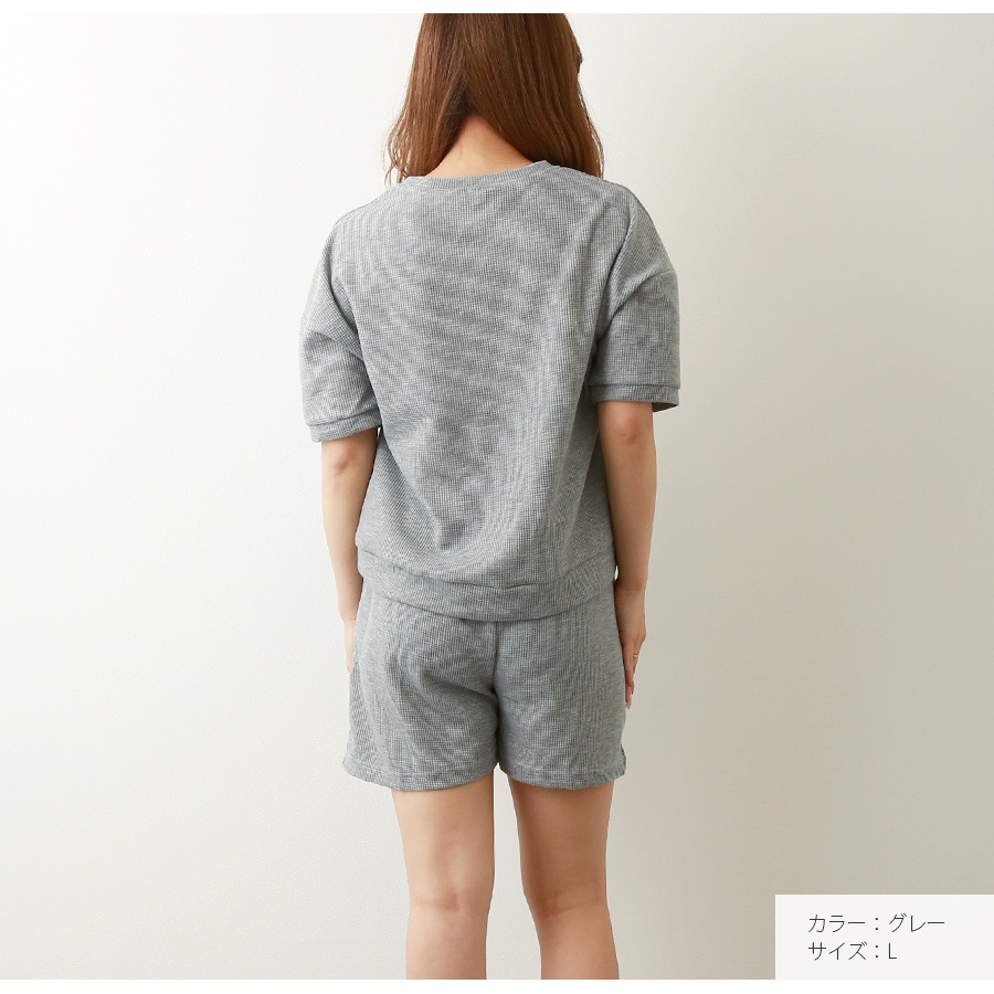 ルームウェア パジャマ 上下セット セットアップ 半袖 短パン トップス パンツ 韓国ファッション 春 夏 秋 新作 レディース ホワイト グレー M L JOCOSA 6211