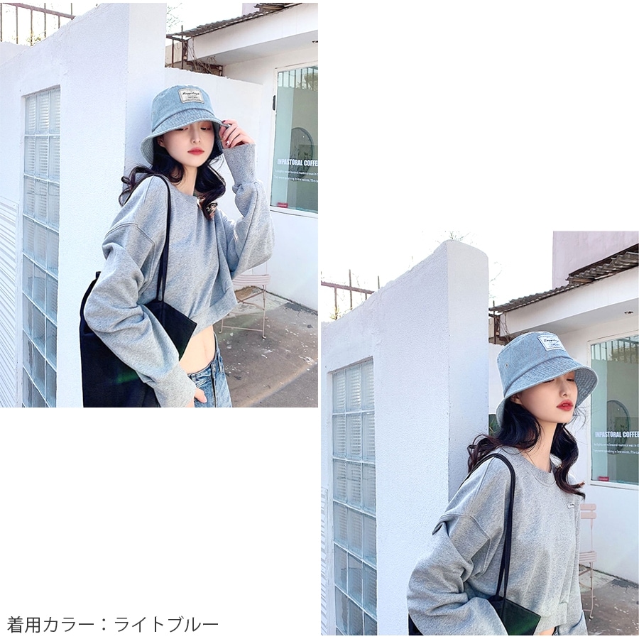 バケットハット デニム 帽子 レディース タグ 折りたたみ アジャスター付き シンプル ストリート カジュアル 春 夏 秋 冬 新作  おしゃれ 可愛い 韓国 韓国ファッション ブルー 青 ライトブルー 水色 ブラック 黒 フリーサイズ JOCOSA 8455