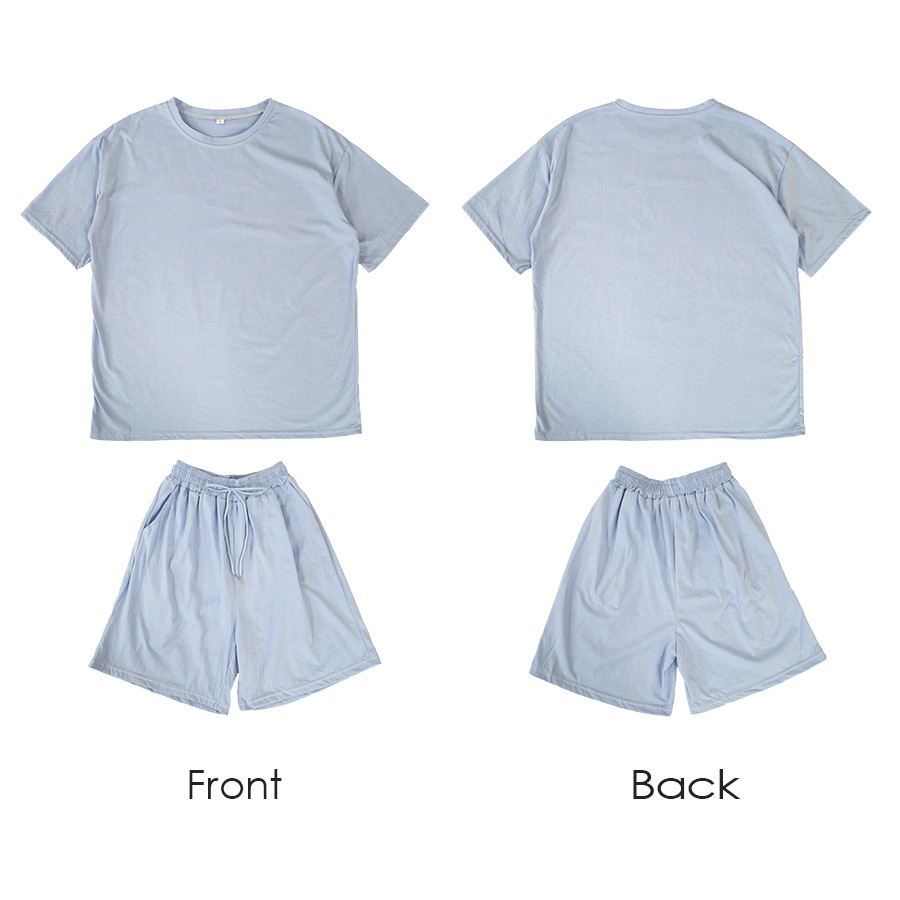 セットアップ オーバーサイズ ルームウェア 上下セット パジャマ 半袖 ラウンドネック 無地 シンプル 韓国ファッション 部屋着 おしゃれ 春 秋 夏 ブラック グレー グリーン ブルー アイボリー ダークグレー M L JOCOSA 6212