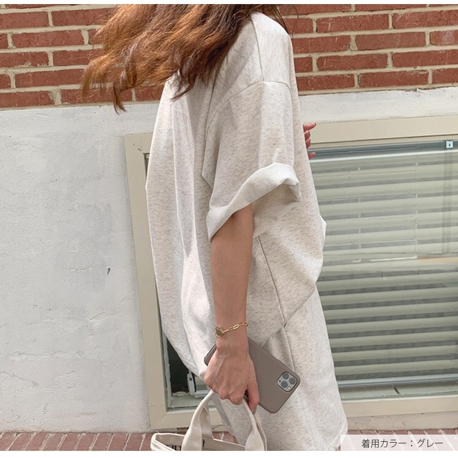 セットアップ オーバーサイズ ルームウェア 上下セット パジャマ 半袖 ラウンドネック 無地 シンプル 韓国ファッション 部屋着 おしゃれ 春 秋 夏 ブラック グレー グリーン ブルー アイボリー ダークグレー M L JOCOSA 6212