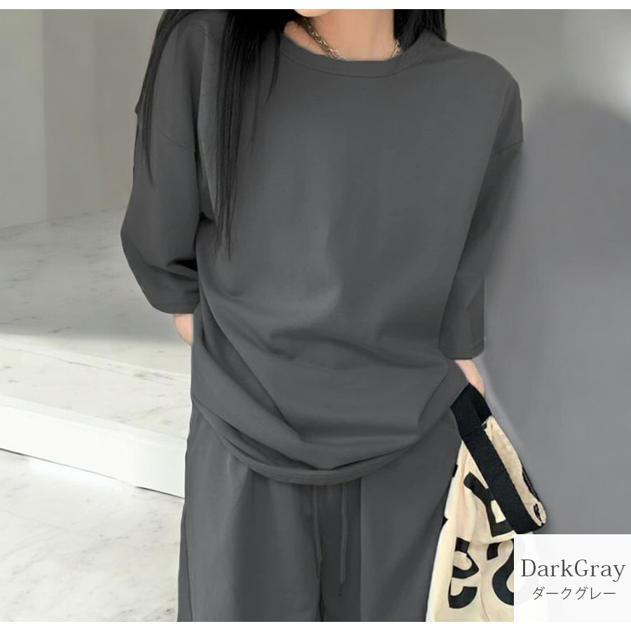 セットアップ オーバーサイズ ルームウェア 上下セット パジャマ 半袖 ラウンドネック 無地 シンプル 韓国ファッション 部屋着 おしゃれ 春 秋 夏 ブラック グレー グリーン ブルー アイボリー ダークグレー M L JOCOSA 6212