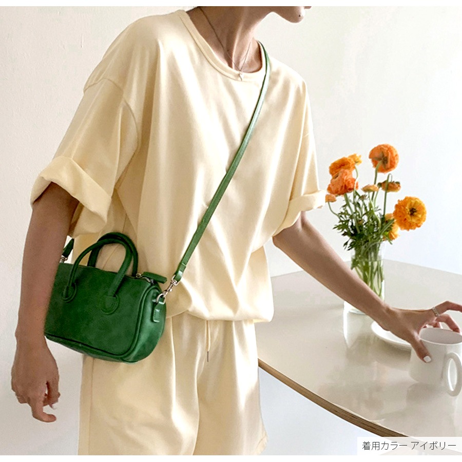 セットアップ オーバーサイズ ルームウェア 上下セット パジャマ 半袖 ラウンドネック 無地 シンプル 韓国ファッション 部屋着 おしゃれ 春 秋 夏 ブラック グレー グリーン ブルー アイボリー ダークグレー M L JOCOSA 6212