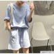 セットアップ オーバーサイズ ルームウェア 上下セット パジャマ 半袖 ラウンドネック 無地 シンプル 韓国ファッション 部屋着 おしゃれ 春 秋 夏 ブラック グレー グリーン ブルー アイボリー ダークグレー M L JOCOSA 6212