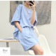 セットアップ オーバーサイズ ルームウェア 上下セット パジャマ 半袖 ラウンドネック 無地 シンプル 韓国ファッション 部屋着 おしゃれ 春 秋 夏 ブラック グレー グリーン ブルー アイボリー ダークグレー M L JOCOSA 6212