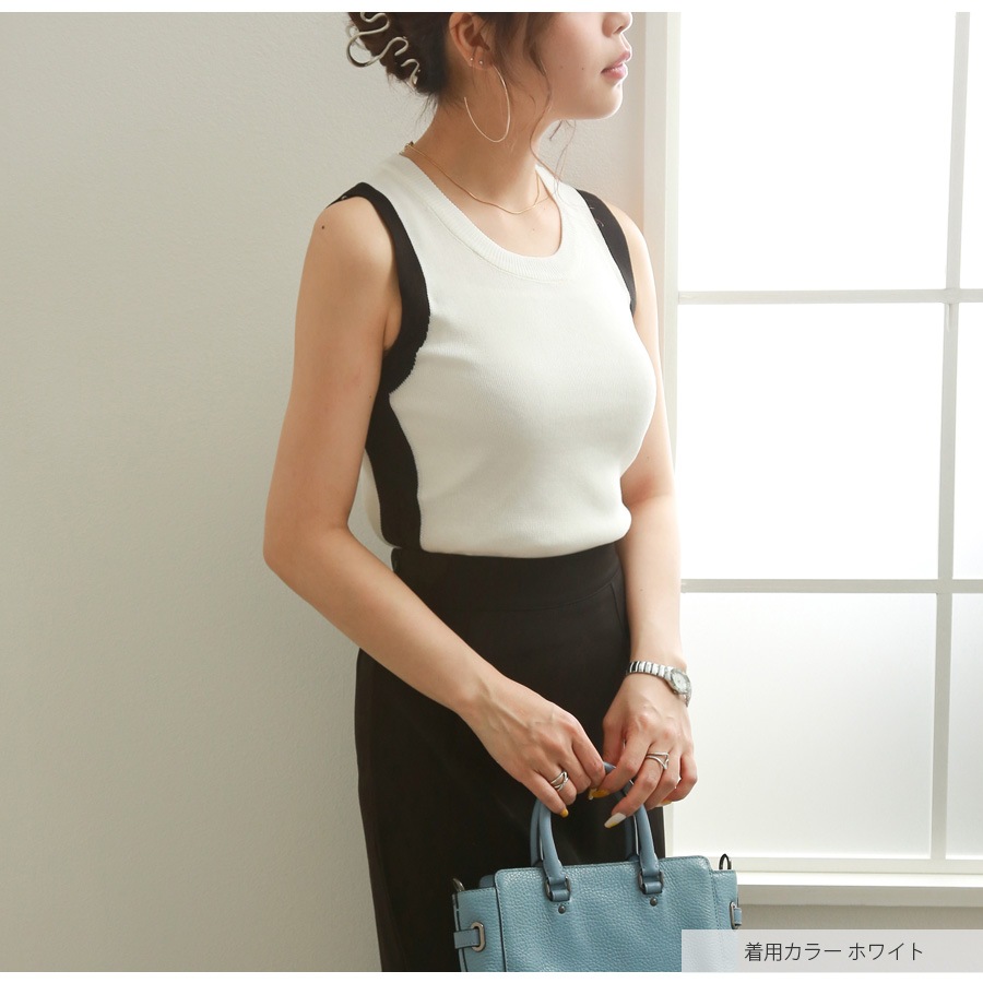 レディース ライン ノースリーブニット ノースリーブスリーブニットトップス – weMALL