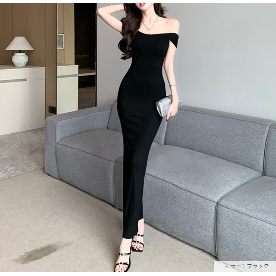 ワンピース ニット オフショルダー タイト ロング丈 半袖 春服 夏服 JOCOSA 5002