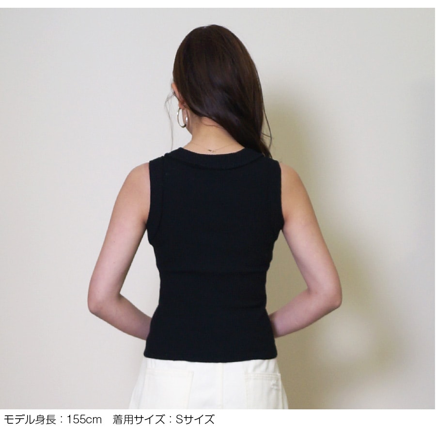 前ボタンVネックリブノースリーブトップス タンクトップ