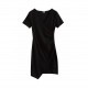 ワンピース レディース 半袖 アシンメトリー Ｖネック ショート丈 ミニ 細リブ 二枚仕立て 薄手 春 夏 秋 冬 シンプル セクシーブラック 黒 グレー JOCOSA 8816 送料無料 即納