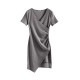 ワンピース レディース 半袖 アシンメトリー Ｖネック ショート丈 ミニ 細リブ 二枚仕立て 薄手 春 夏 秋 冬 シンプル セクシーブラック 黒 グレー JOCOSA 8816 送料無料 即納