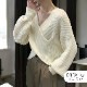 ニット トップス クロス 長袖 トップス セーター レイヤード風 秋 春 Vネック 無地 ショート丈 オフィスカジュアル セクシー シンプル 無地 韓国ファッション 大人 レディース ブラック オフホワイト グレー ベージュ ブラウン アイボリー フリーサイズ JOCOSA 7157