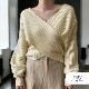 ニット トップス クロス 長袖 トップス セーター レイヤード風 秋 春 Vネック 無地 ショート丈 オフィスカジュアル セクシー シンプル 無地 韓国ファッション 大人 レディース ブラック オフホワイト グレー ベージュ ブラウン アイボリー フリーサイズ JOCOSA 7157