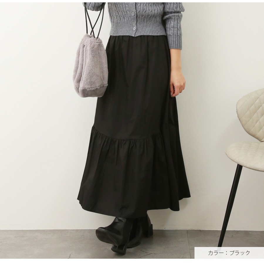 ギャザー切り替え ロングスカート ボトムス ロング丈 レディース 春 夏 秋 新作 ブラック ホワイト グレージュ カーキ M L JOCOSA 9137