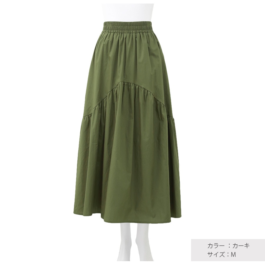 ギャザー切り替え ロングスカート ボトムス ロング丈 レディース 春 夏 秋 新作 ブラック ホワイト グレージュ カーキ M L JOCOSA 9137