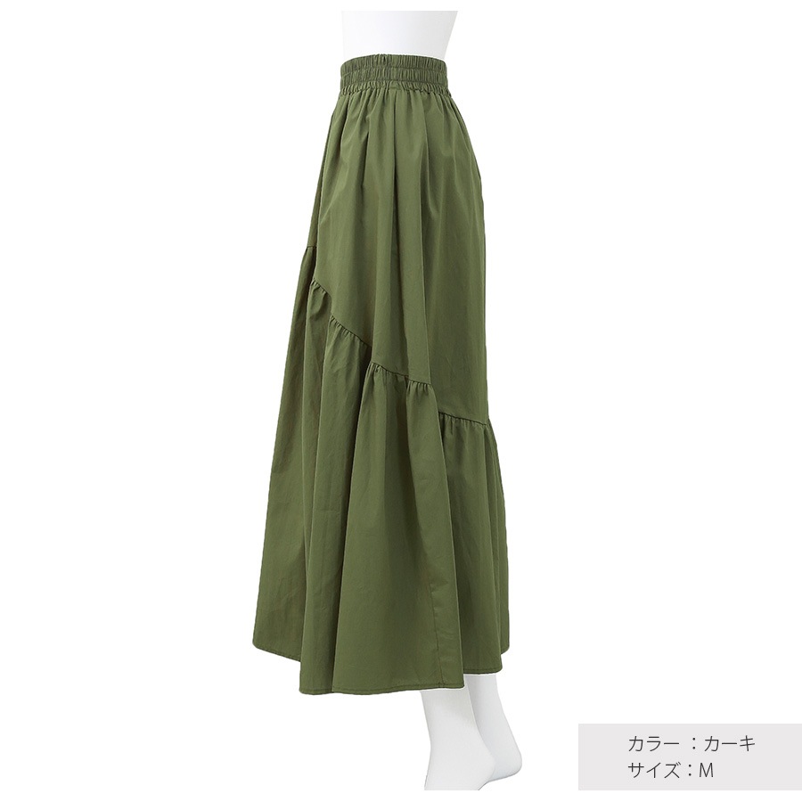 ギャザー切り替え ロングスカート ボトムス ロング丈 レディース 春 夏 秋 新作 ブラック ホワイト グレージュ カーキ M L JOCOSA 9137