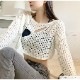トップス ニット メッシュ 長袖 ラウンドネック ショート丈 春服 夏服 新作 JOCOSA 7250