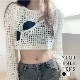 トップス ニット メッシュ 長袖 ラウンドネック ショート丈 春服 夏服 新作 JOCOSA 7250