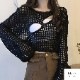 トップス ニット メッシュ 長袖 ラウンドネック ショート丈 春服 夏服 新作 JOCOSA 7250
