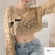トップス ニット メッシュ 長袖 ラウンドネック ショート丈 春服 夏服 新作 JOCOSA 7250