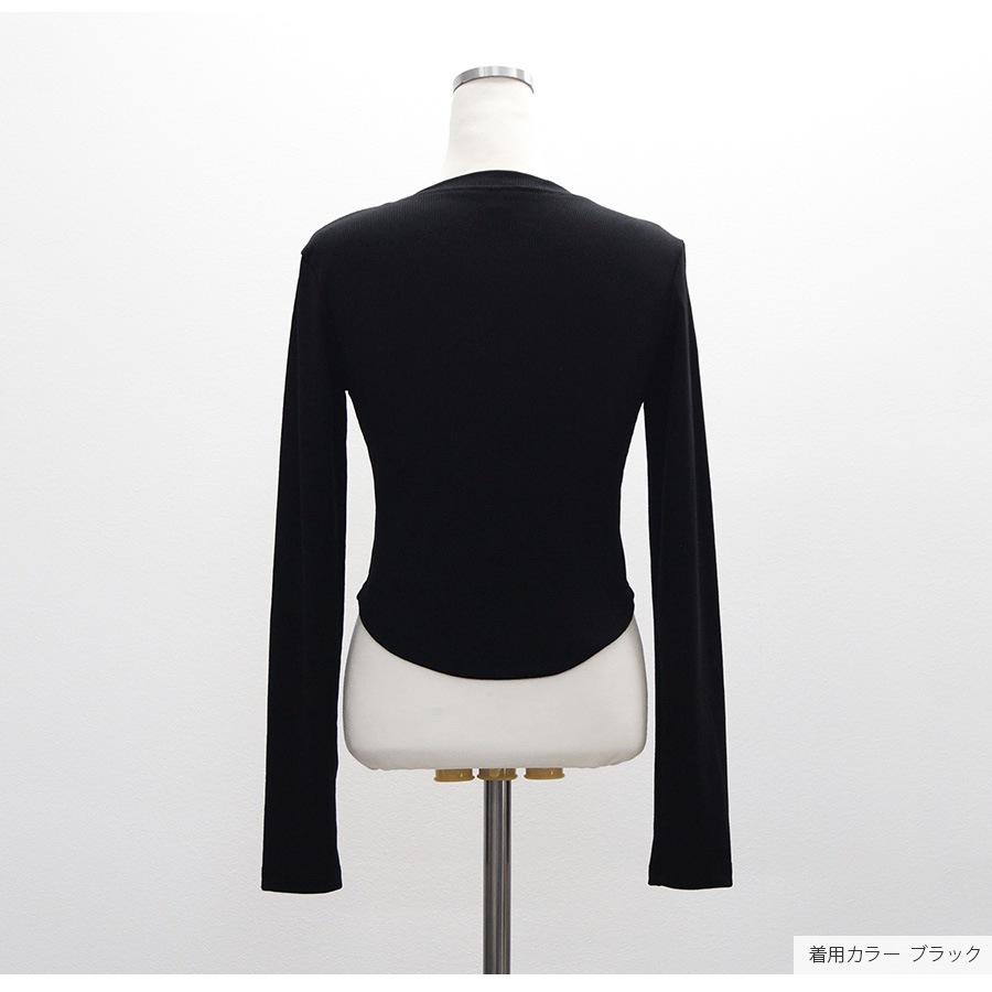 ロンT ロゴ ショート丈 カットソー Tシャツ トップス 長袖 薄手 秋 春 ラウンドネック リブ スリット カジュアル シンプル ストリート レトロ Y2K 韓国ファッション 大人 レディース ブラック ホワイト グレー M L JOCOSA 7158