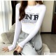ロンT ロゴ ショート丈 カットソー Tシャツ トップス 長袖 薄手 秋 春 ラウンドネック リブ スリット カジュアル シンプル ストリート レトロ Y2K 韓国ファッション 大人 レディース ブラック ホワイト グレー M L JOCOSA 7158