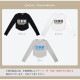 ロンT ロゴ ショート丈 カットソー Tシャツ トップス 長袖 薄手 秋 春 ラウンドネック リブ スリット カジュアル シンプル ストリート レトロ Y2K 韓国ファッション 大人 レディース ブラック ホワイト グレー M L JOCOSA 7158