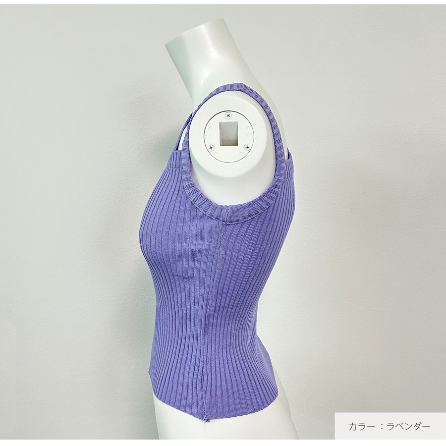 タンクトップ トップス ニット ショート丈 ノースリーブ リブニット レディース フリーサイズ JOCOSA 7248