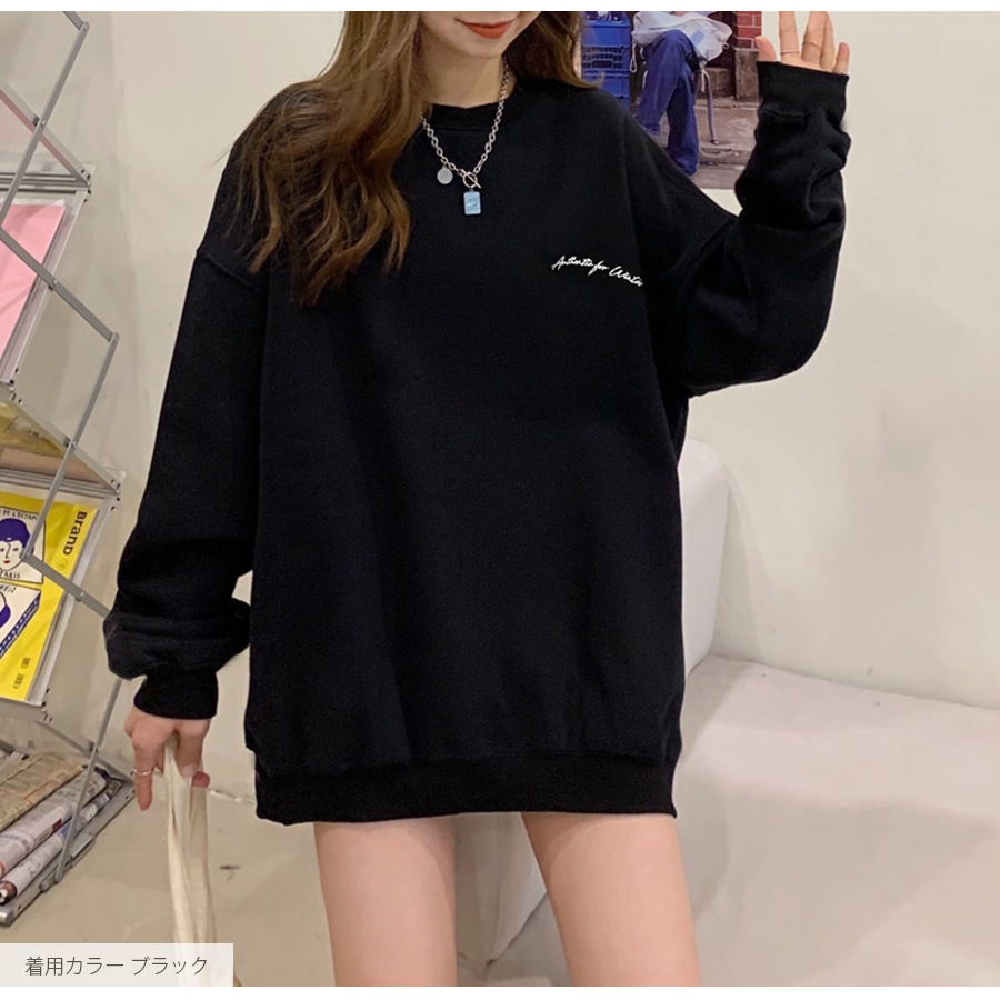 スウェット 裏起毛 ロゴ トレーナー トップス 長袖 韓国ファッション ストリート オーバーサイズ 大きいサイズ ギャル プルオーバー クルーネック レディース 秋 冬 新作 黒 緑 青 ブラック ベージュ グリーン ブルー オレンジ M L XL JOCOSA 7161