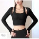 スポーツウェア トップス セクシー 指穴 ショート丈 肌見せ 長袖 スクエアネック ベルト レディース 韓国ファッション ジム 春 秋 冬 ブラック アイボリー ピンク S M L JOCOSA 8762