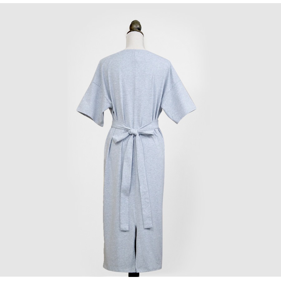 ワンピース レディース 半袖 ミモレ丈 ウエストクロス フロントリボン バックスリット 膝下丈 綿 薄手 春 夏 秋 冬 シンプル ブラック 黒 グレー JOCOSA 8819 送料無料 即納