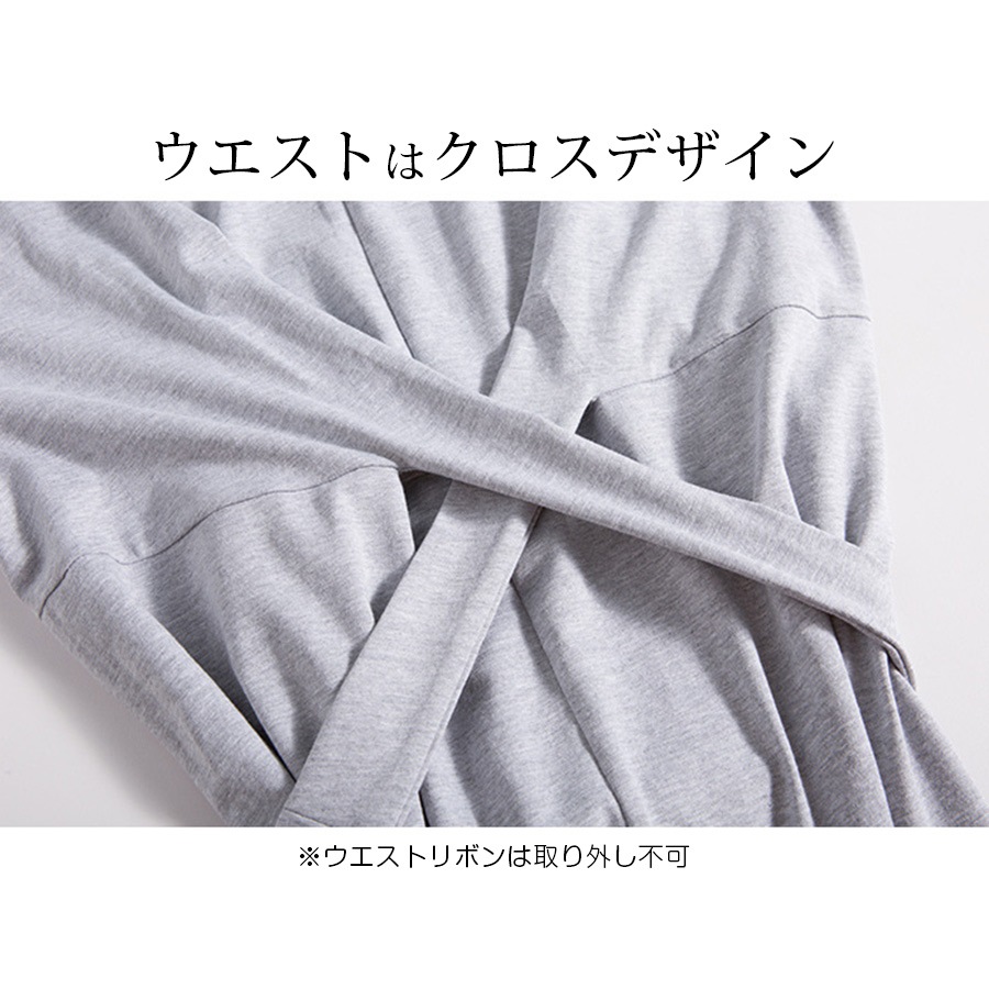 ワンピース レディース 半袖 ミモレ丈 ウエストクロス フロントリボン バックスリット 膝下丈 綿 薄手 春 夏 秋 冬 シンプル ブラック 黒 グレー JOCOSA 8819 送料無料 即納