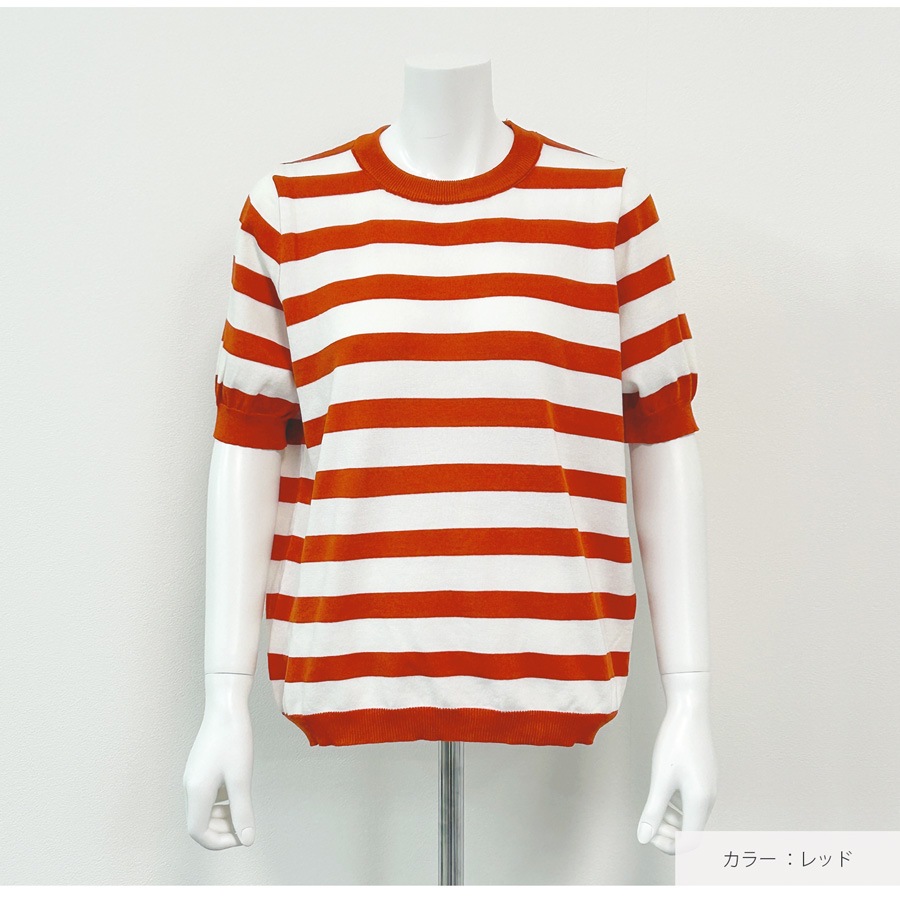 トップス　ニット ボーダー 半袖　ラウンドネック レディース 春服 夏服 新作 JOCOSA 7246
