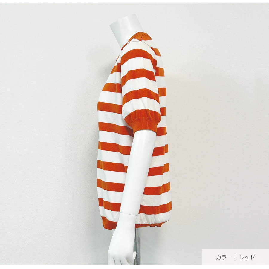 トップス　ニット ボーダー 半袖　ラウンドネック レディース 春服 夏服 新作 JOCOSA 7246