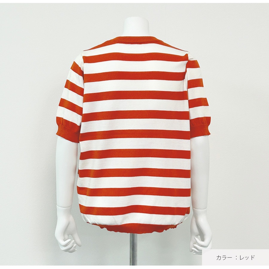 トップス　ニット ボーダー 半袖　ラウンドネック レディース 春服 夏服 新作 JOCOSA 7246