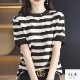 トップス　ニット ボーダー 半袖　ラウンドネック レディース 春服 夏服 新作 JOCOSA 7246