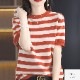 トップス　ニット ボーダー 半袖　ラウンドネック レディース 春服 夏服 新作 JOCOSA 7246