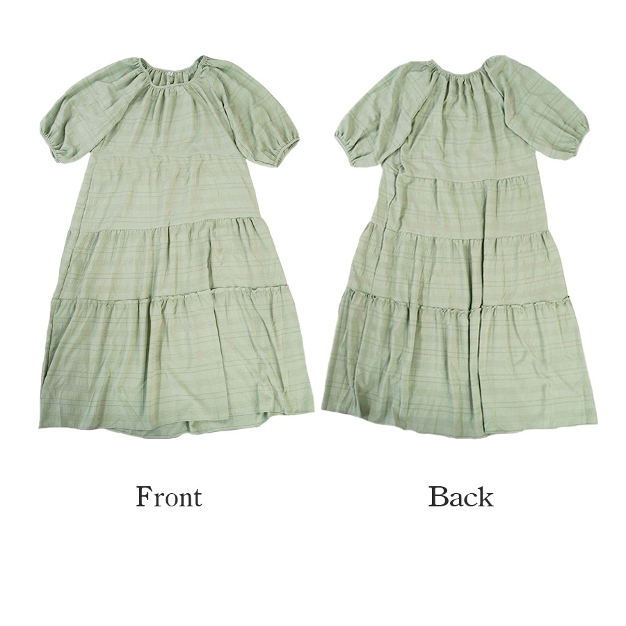 ワンピース ティアード ロング丈 ワンピ スクエアネック くすみカラー 韓国ファッション レディース 春 秋 新作 ブラウン グリーン フリーサイズ JOCOSA 9253