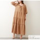 ワンピース ティアード ロング丈 ワンピ スクエアネック くすみカラー 韓国ファッション レディース 春 秋 新作 ブラウン グリーン フリーサイズ JOCOSA 9253