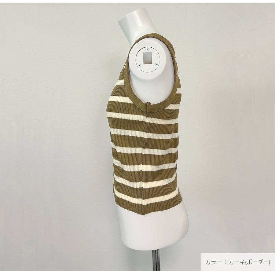 トップス ニット ノースリーブ ボーダー 無地 ラウンドネック レディース ミディ丈 フリーサイズ JOCOSA 7252